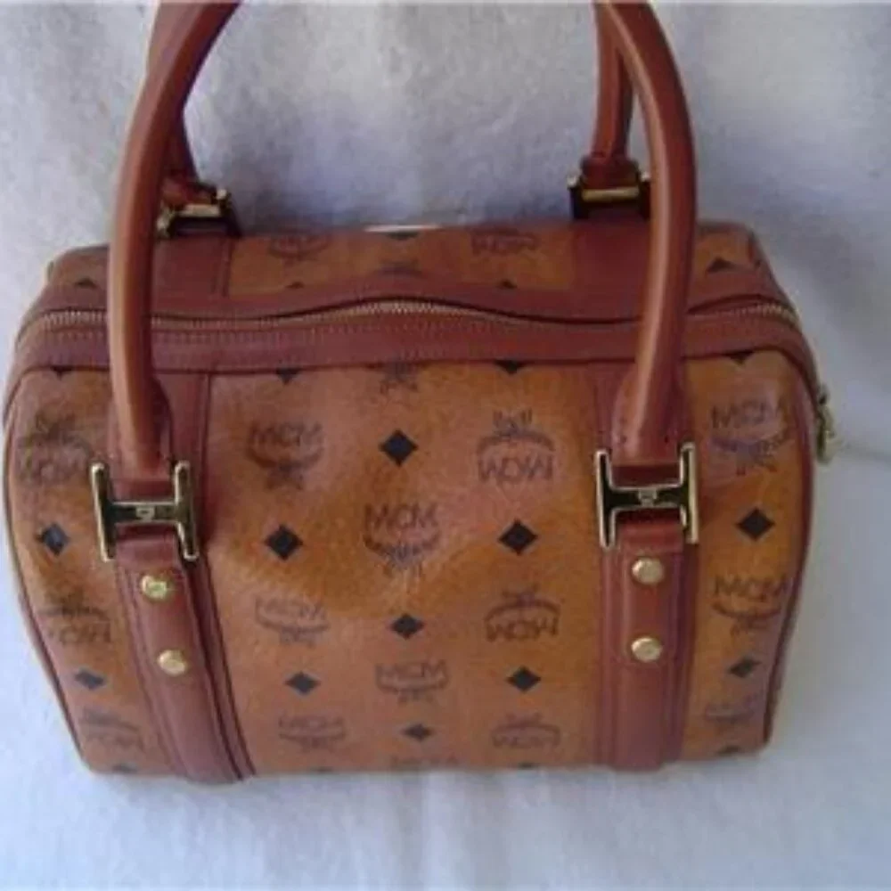 AUTHENTIC MCM COGNAC SIGNATURE LEATHER SMALL SATCHEL WITH KEYCHAIN EUC - Picture 3 of 16
